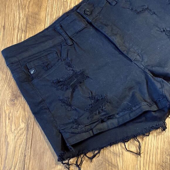KANCAN ESTILO JET BLACK DESTROYED RAW HEM DENIM SHORTS W13/30 NWT - Picture 3 of 15